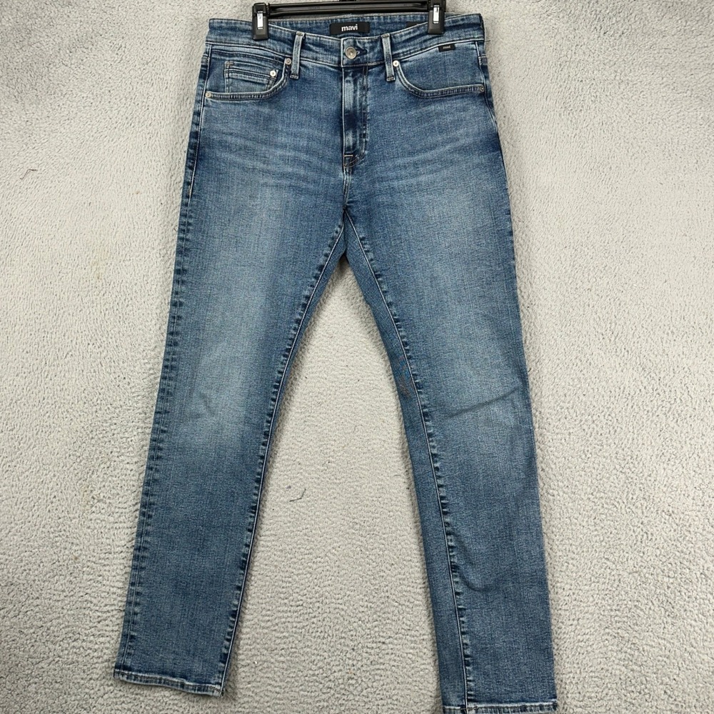 Mavi Jake Mens Slim Leg Jeans 32X32 Blue Distressed 5 Pocket Stretch Denim Pants